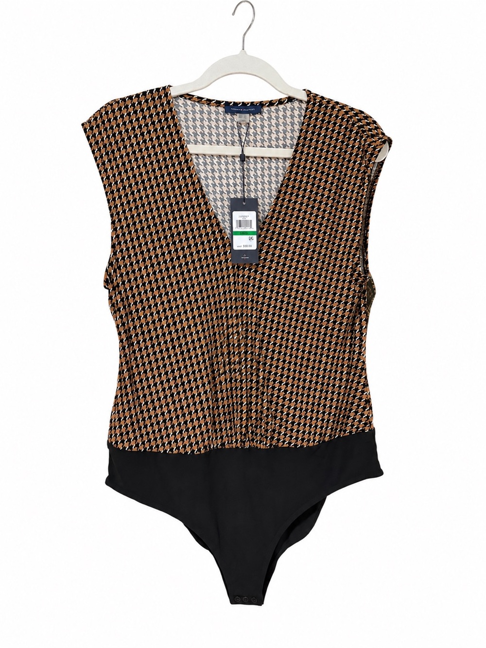 Tommy Hilfiger Houndstooth V-Neck Bodysuit NWT Size Large
